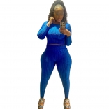 Blue Long Sleeve YOGO Bodycon Women Sports Dress Sets