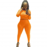 Orange Long Sleeve YOGO Bodycon Women Sports Dress Sets