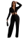 Black Long Sleeve Deep V-Neck Fashion Pleated Sexy Women Jumpsuit