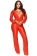 Red Deep V-Neck Long Sleeve Pleated Silk Fashion Women Jumpsuit