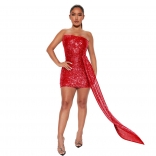 Red Off-Shoulder Sequin Bodycon Women Party Sexy Dress