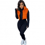 Orange Sleeveless Woolen Winter Women Fashion Jacket Tops