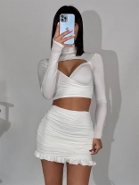 White Long Sleeve V-Neck Sexy Party Mini Dress