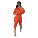 Orange Long Sleeve High Stretch Knitting Woolen Sweater Catsuit Dress