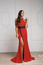 Red Sleeveless Halter Fashion Women Slit Maxi Dress