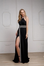 Black Sleeveless Halter Fashion Women Slit Maxi Dress