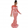 Red Mesh Rhinestone Long Sleeve Bodycons Sexy Evening Party Maxi Dress