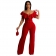 Red Foral Low-Cut V-Neck Bodycon Belt Fashion Women Jumpsuit Dress