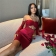 Red Mesh Long Sleeve Off-Shoulder V-Neck Bodycon Party Mini Dress