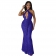 Blue Sleeveless Deep V-Neck Sequins Slim Sexy Evening Party Long Dress