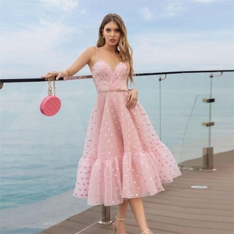 Pink Off-Shoulder Mesh Fashion Sexy Skirt Dress
