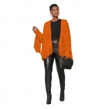 Orange Tassels Knitting Fashion Women Cotton Sweaters Suit Coat