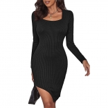 Black Long Sleeve Cotton Fashion Sexy Women Mini Dress