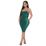 Green Halter Low-Cut Sequin Bodycon Mesh Sexy Mini Dress