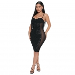 Black Halter Low-Cut Sequin Bodycon Mesh Sexy Mini Dress