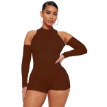Khaki Cotton Long Sleeve Women Sexy Party Rompers