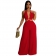 Red Deep V-Neck Hollow-out Sexy Women Jumpsuit Dress