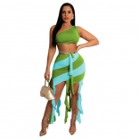 Green Halter Boat-Neck Bandage Tassels Sexy Party Dress