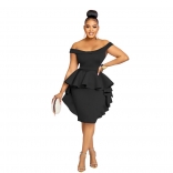 Black Low-Cut Halter Foral Fashion Women Midi Dress