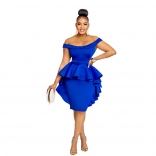 Blue Low-Cut Halter Foral Fashion Women Midi Dress
