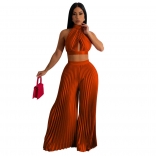 Orange Sleeveless Pleated 2PCS Fashion Women Jumpsuit