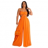 Orange Off-Shoulder Halter Low-Cut Fashion Women Jumpsuit Dress