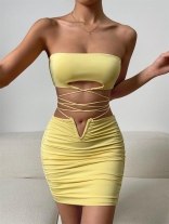 Yellow Off-Shoulder Bandage Sexy Mini Dress