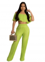 Green Off-Shoulder Pleated Fashion Sexy Women Jumpsuit