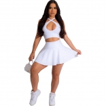 White Sleeveless Halter V-Neck Fashion Sexy Club Skirt Dress