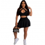 Black Sleeveless Halter V-Neck Fashion Sexy Club Skirt Dress