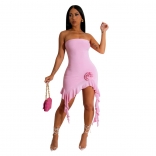 Pink Off-Shoulder Mesh Foral Slim Sexy Mini Dress