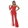 Red Long Sleeve Mesh Lace Rhinestone Women Fashion Jumpsuit
