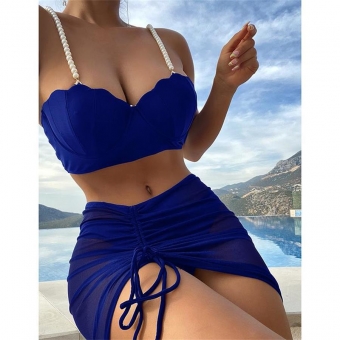 Blue Pearl Halter 3PCS Sexy Mesh Bikini Sets