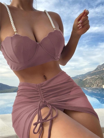 Pink Pearl Halter 3PCS Sexy Mesh Bikini Sets