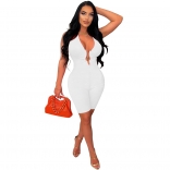 White Sleeveless Deep V-Neck Chains Bodycon Sexy Rompers