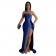 Blue Straps Sleeveless Rhinestone Sexy Slim Women Maxi Dress