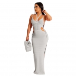 White Sleeveless Straps Hollow-out Nets Sexy Long Dress