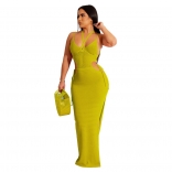 Green Sleeveless Straps Hollow-out Nets Sexy Long Dress