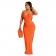 Orange Sleeveless Straps Hollow-out Nets Sexy Long Dress