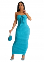 Blue Off-Shoulder Cotton Bodycon Women Midi Dress