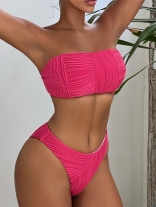 RoseRed Off-Shoulder Sexy Pleated Bikinis