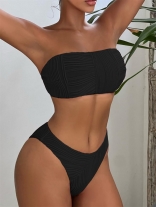 Black Off-Shoulder Sexy Pleated Bikinis
