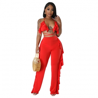 Red Foral Straps Sexy Women Bandage Foral Jumpsuit Dress