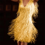 Yellow V-Neck Sequin Tassels Fashion Mini Dress