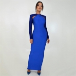 Blue Diamond Long Sleeve Bodycon Fashion Women Midi Dress