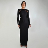Black Diamond Long Sleeve Bodycon Fashion Women Midi Dress