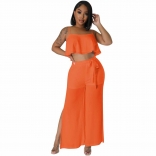 Orange Fashion Casual Chiffon Split Two-Piece Jumpsuit Set