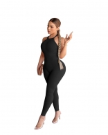 Black Halter Neck Cotton Backless Bodycon Sexy Jumpsuit