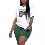 Green Printed Short Sleeve Women Sport Sets