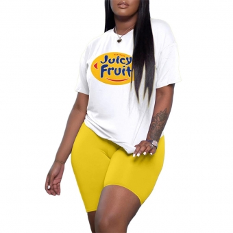 Yellow Short Sleeve Printed Women Sport Sets